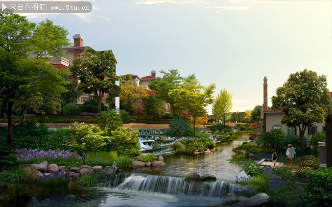 別墅小溪風(fēng)景效果圖psd素材-psd素材-百圖匯設(shè)計素材